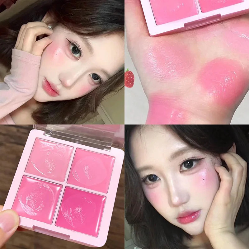 4 Color Cream Pink Peach Blush Palette Water Light Blusher Brightening Natural Lightweight Face Makeup Blush Rouge - AliExpress 66