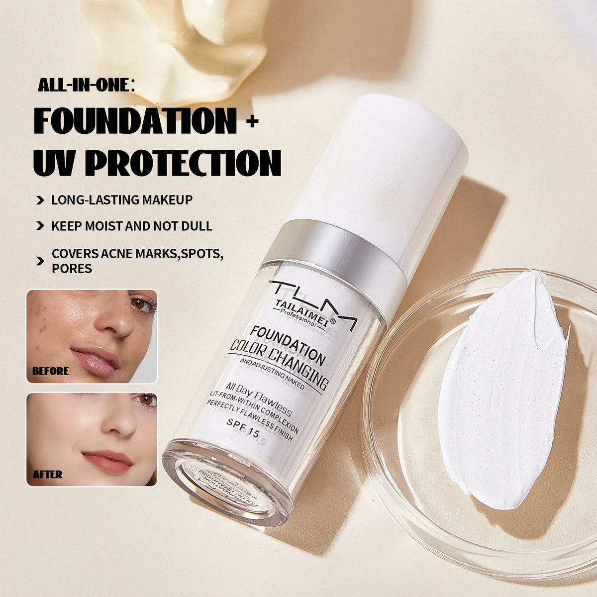 TLM Liquid Foundation Color Changing Concealer Waterproof Natural Brighten Skin Tone Face Cosmetics Makeup for Women & Men 30ml - AliExpress 66