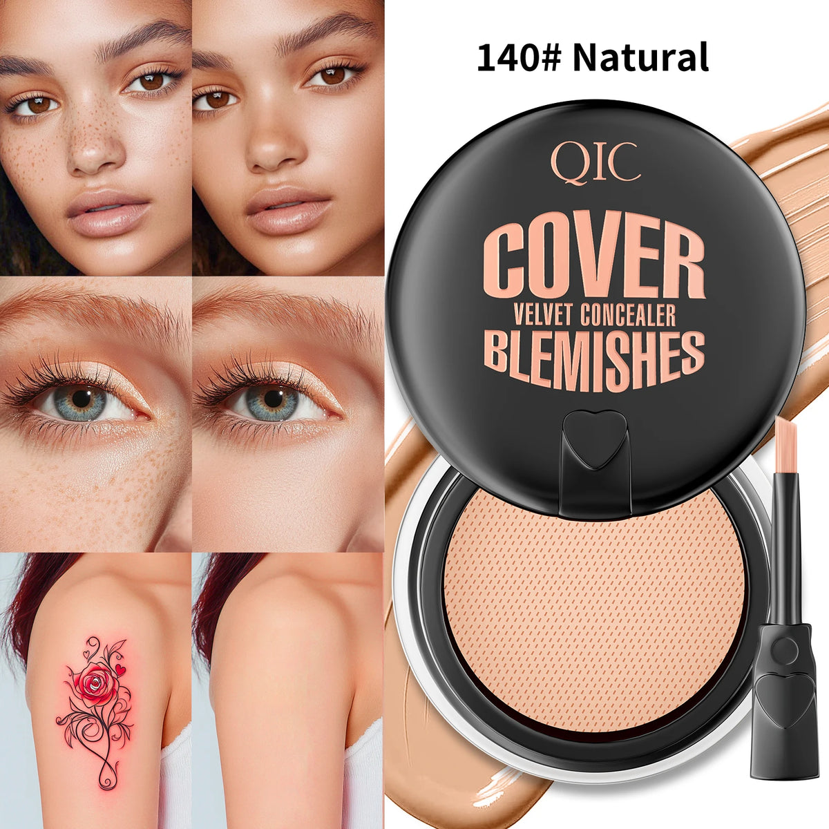 QIC Waterproof & Sweatproof Concealer Cream - Tattoo coverage, Long-Lasting Foundation, Natural,Full coverage, All Skin Types - AliExpress 66