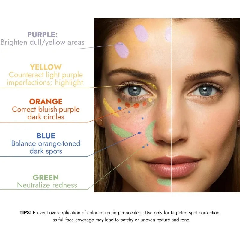 Orange Liquid Concealer Colorful Foundation Primer Base Facial Repair Dark Circles Corrector Skin Tone Purple Brighten Concealer