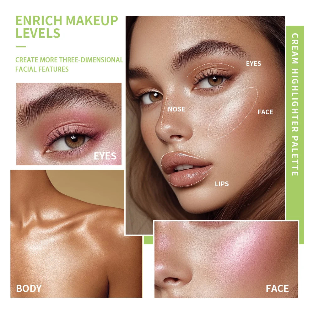 8Colors Cream Highlighter/Brow/Blush Palett Face Brighten Highlighter Blush&Contouring Shimmer Waterproof Makeup Tool Cosmetics - AliExpress 66