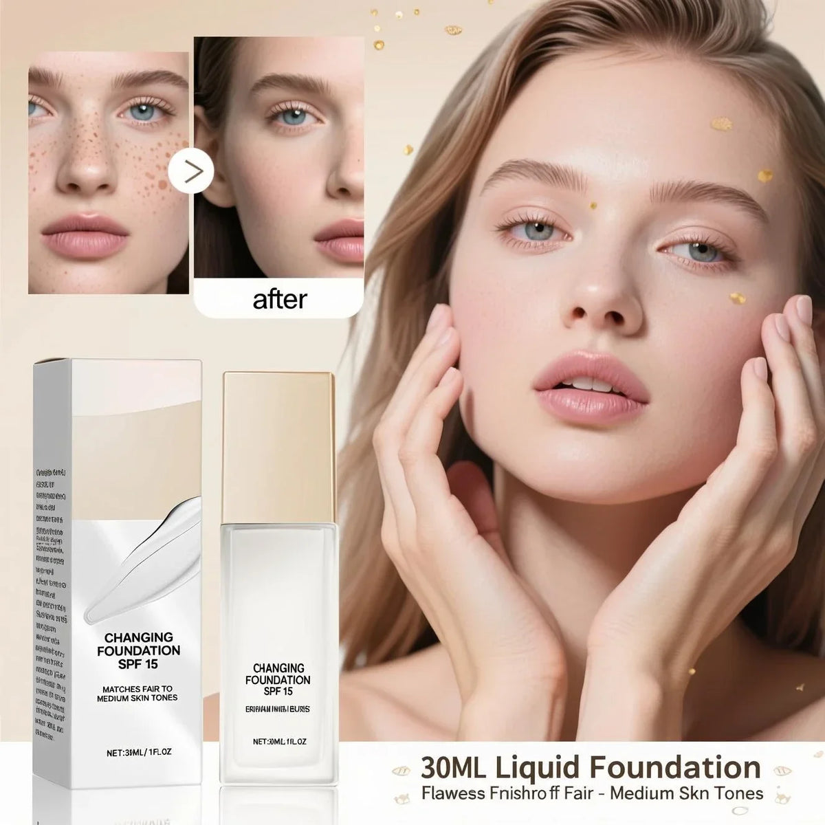 Changing Foundation SPF 15 Lightweight Liquid Makeup for Fair to Medium Skin, Hydrating Natural Coverage with Hyaluronic Acid - AliExpress 66