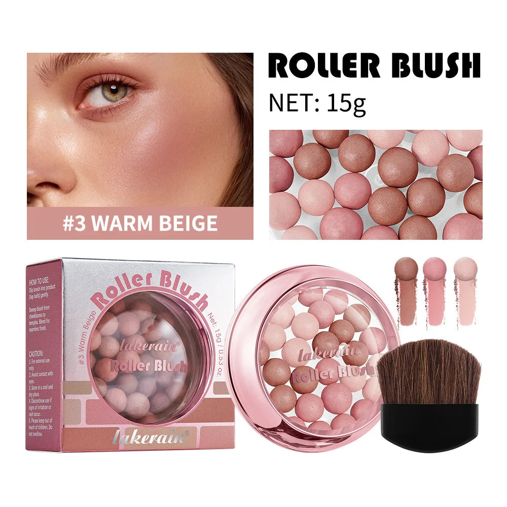 Spherical Roller Blush With Brush Natural Makeup Long Lasting Pearlescent Cosmetics For Women Face Contour Blusher - AliExpress 66