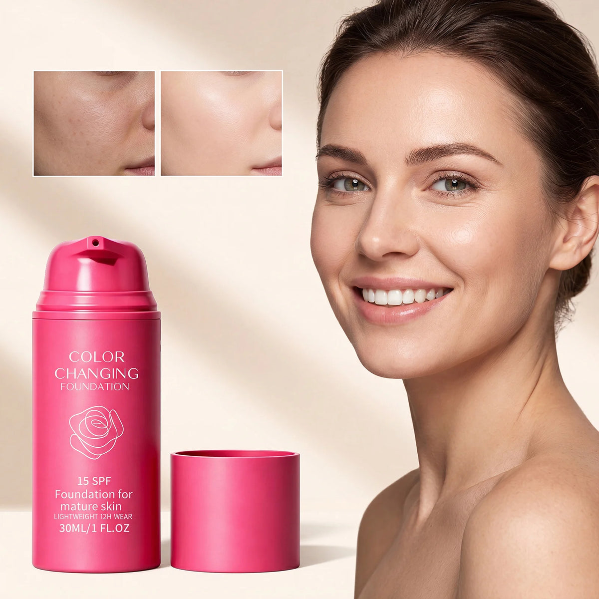 Color Changing Foundation Natural Color SPF15 Sun Protection Full Coverage Conceal Skin Flaws Lightweight Facial Primer Makeup