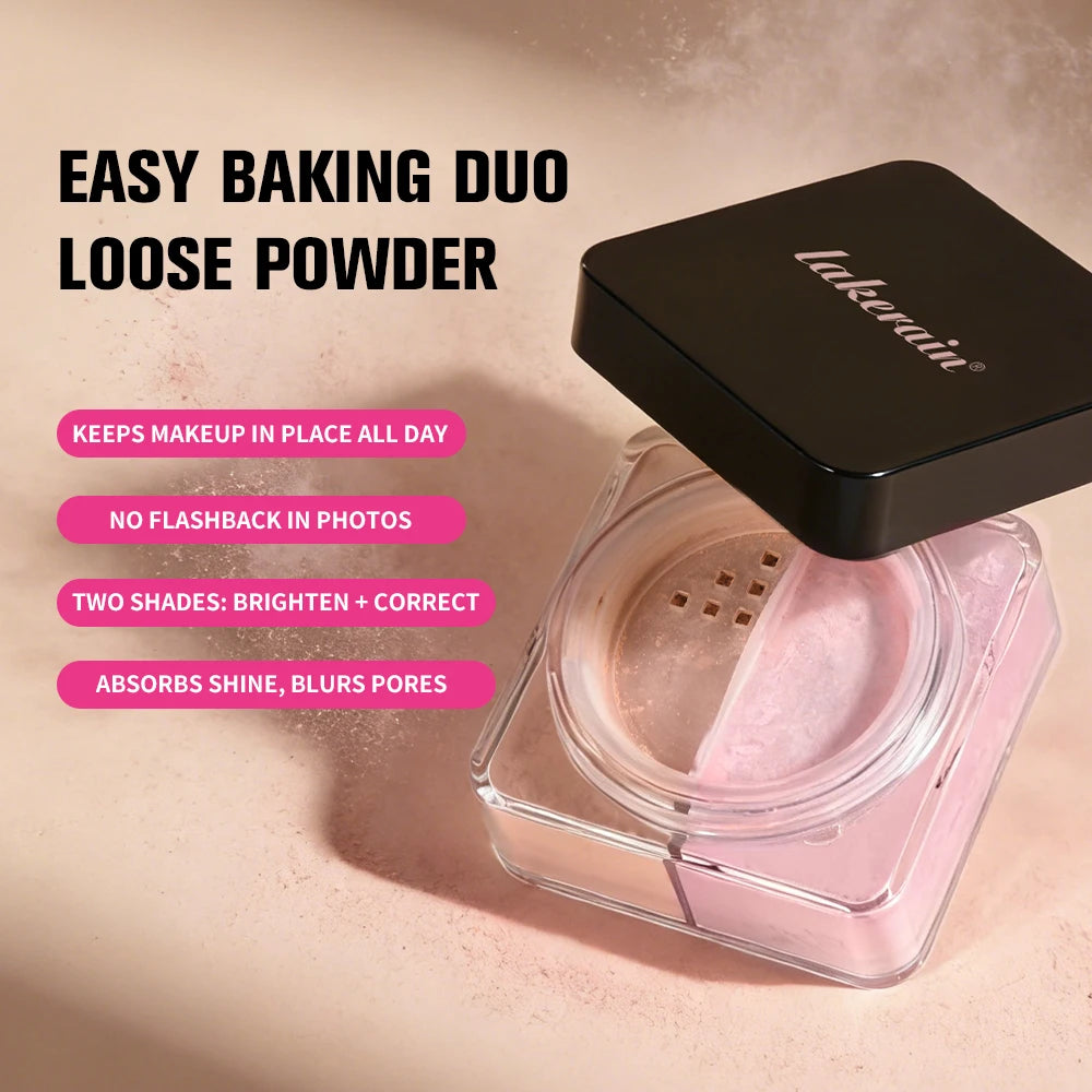 2 Colors Baking Loose Powder Brightening Color Correct Duo Long Lasting Oil Control Natural Blurring Pores Face Setting Makeup