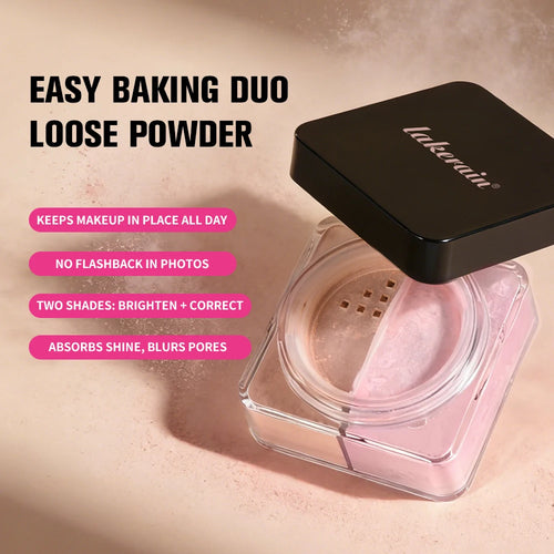2 Colors Baking Loose Powder Brightening Color Correct Duo Long Lasting Oil Control Natural Blurring Pores Face Setting Makeup