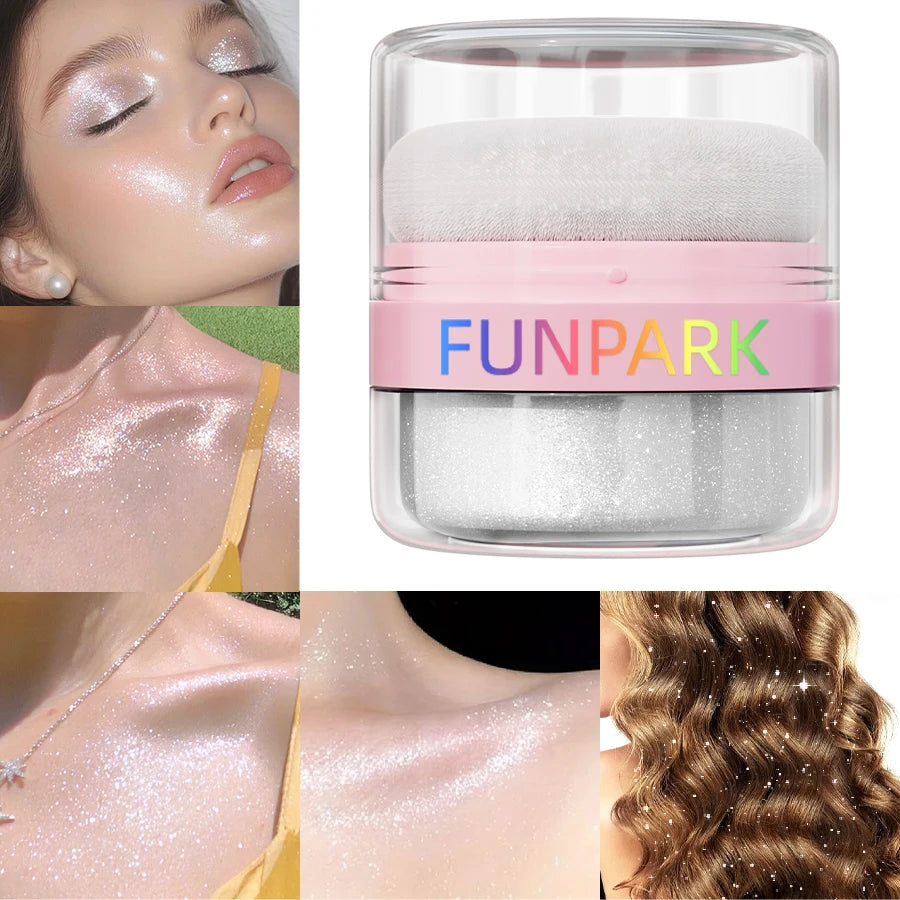 1PC Highlighter Powder Brightens the Face,with Puff of Highlight and Shadow on the Face or Body White Silver Korean Makeup Gits - AliExpress 66